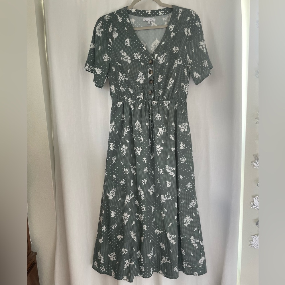 Saving Paige Green floral Midi